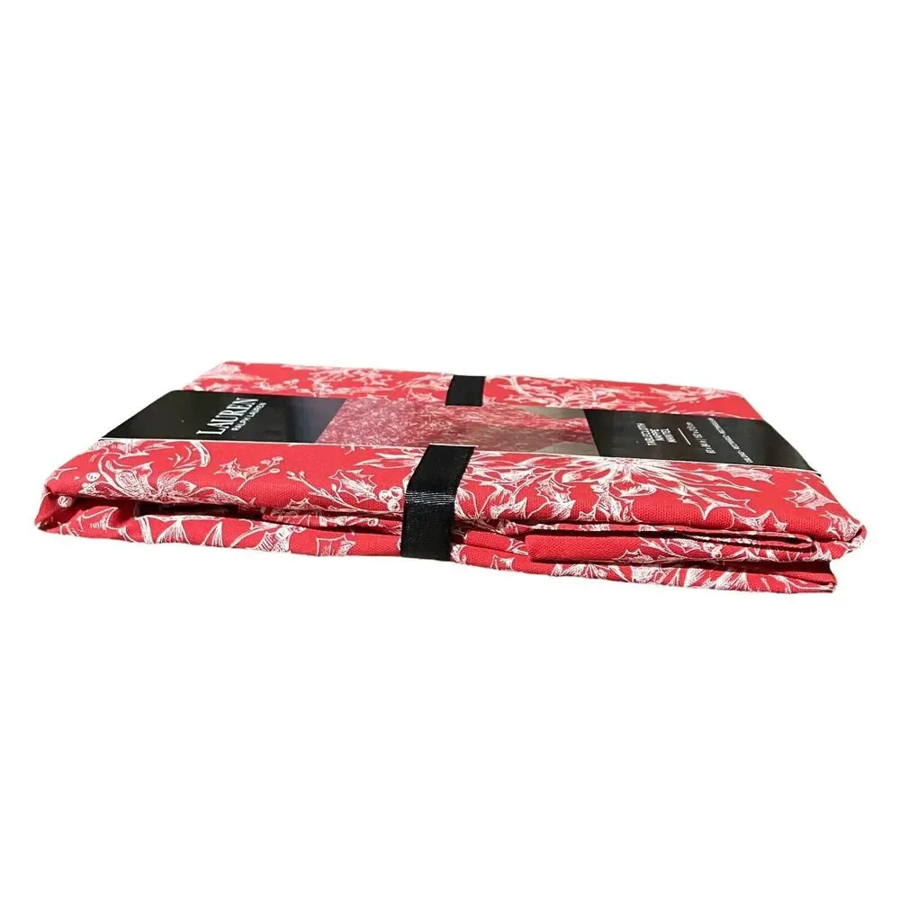 Ralph Lauren Tablecloth 60x84 Red‎ Christmas Festive Rectangle Poinsettia Cotton